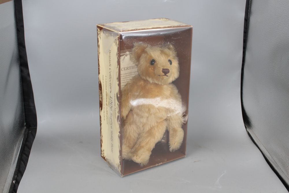 Four Steiff boxed limited edition teddy bears: a 1912 Replica, a 1906 Replica, Petsy 1927 and Snap-A-Part-Teddy bear 1908